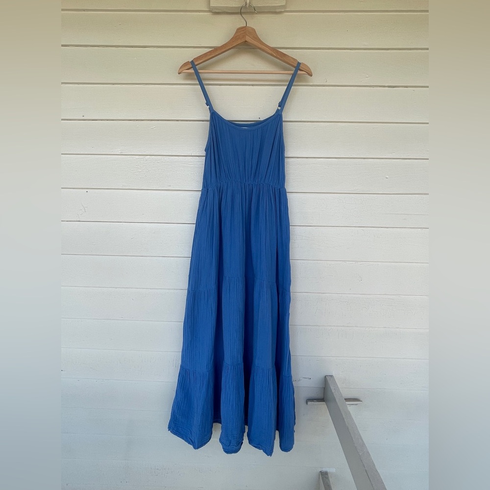Xirena Tiered Cotton Gauze Sun Dress in Bright Blue, Perfect for Summer